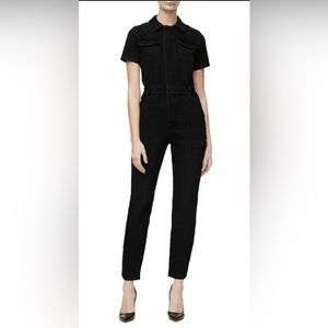 Black denim straight leg jumpsuit